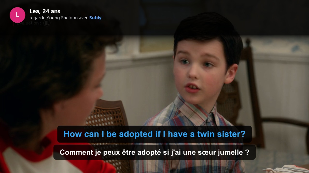 Lea, 24 ans, regarde Young Sheldon avec Subly